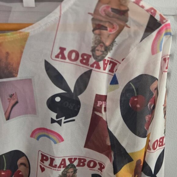 Playboy by PacSun Mesh Long Sleeve Crop Top Women’s Size L Magazine Print Sheer - Picture 6 of 15